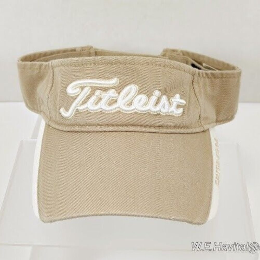 #1 Titleist® Khaki & White Two-Tone Adult Visor Cap Adjustable 100% Cotton EUC